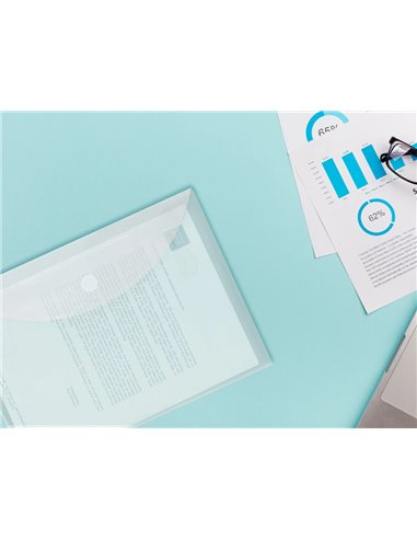 POCHETTE ENVELOPPE LIDERPAPEL POLYPROPYLÈNE 180 MICRONS A4 297X210MM FERMETURE VELCRO COLORIS TRANSPARENT