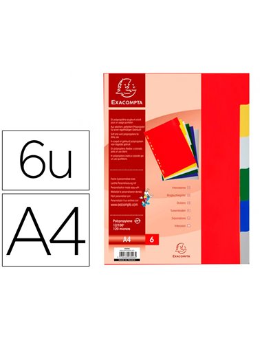 INTERCALAIRE EXACOMPTA POLYPROPYLÈNE 12/100E 6 TOUCHES A4 COLORIS ASSORTIS