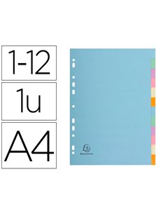 INTERCALAIRE EXACOMPTA FOREVER CARTE RECYCLÉE 170G 12 TOUCHES A4 TEINTES PASTEL