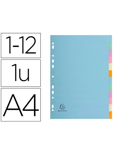 INTERCALAIRE EXACOMPTA FOREVER CARTE RECYCLÉE 170G 12 TOUCHES A4 TEINTES PASTEL