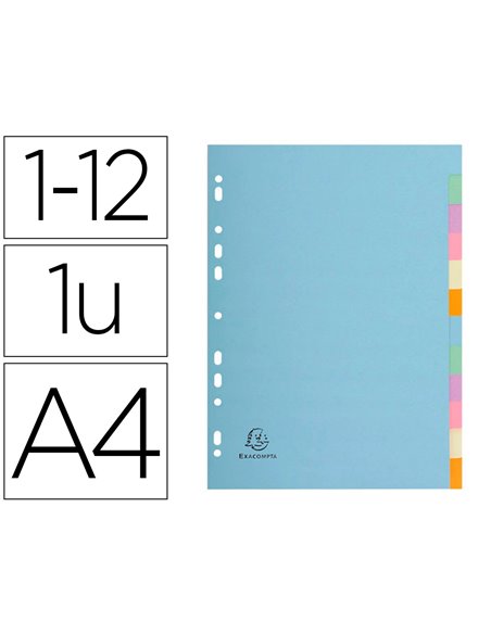 INTERCALAIRE EXACOMPTA FOREVER CARTE RECYCLÉE 170G 12 TOUCHES A4 TEINTES PASTEL