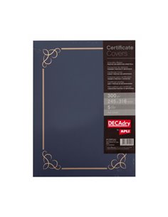 Lot de 5 chemises Apli pour certificats et diplômes - 300 g - Bord imprimé - Onglets intérieurs - Couleur bleue