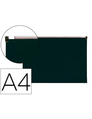 POCHETTE ENVELOPPE LIDERPAPEL POLYPROPYLENE 180 MICRONS A4  210X297MM FERMETURE ECLAIR  NOIR OPAQUE