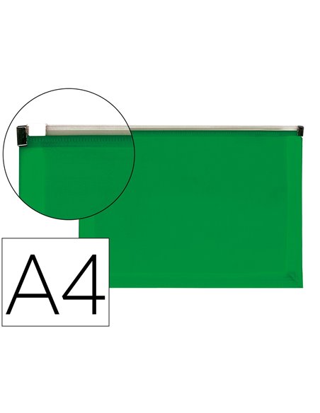 POCHETTE ENVELOPPE LIDERPAPEL POLYPROPYLNE 180 MICRONS A4  210X297MM FERMETURE CLAIR  VERT TRANSLUCIDE