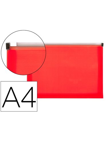 POCHETTE ENVELOPPE LIDERPAPEL POLYPROPYLNE 180 MICRONS A4  210X297MM FERMETURE CLAIR  ROUGE TRANSLUCIDE