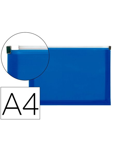 POCHETTE ENVELOPPE LIDERPAPEL POLYPROPYLENE 180 MICRONS A4  210X297MM FERMETURE ECLAIR  BLEU TRANSLUCIDE