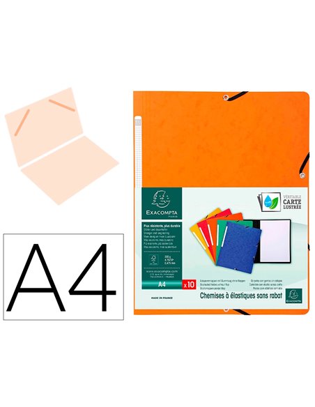 CHEMISE EXACOMPTA SANS RABAT CARTE LUSTRÉE 4,5/10E A4 24X32CM ÉTIQUETTE DOS ÉLASTIQUE COLORIS ORANGE