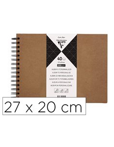 ALBUM A PERSONNALISER CLAIREFONTAINE COUVERTURE RIGIDE RELIURE INTEGRALE NOIRE 27X20CM 40 FEUILLES 200G COLORIS KRAFT