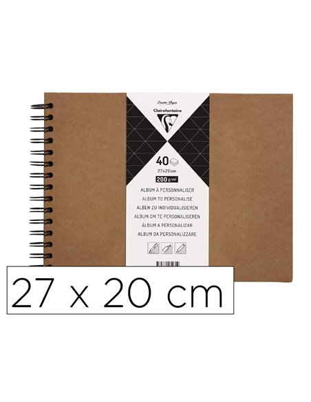 ALBUM A PERSONNALISER CLAIREFONTAINE COUVERTURE RIGIDE RELIURE INTEGRALE NOIRE 27X20CM 40 FEUILLES 200G COLORIS KRAFT