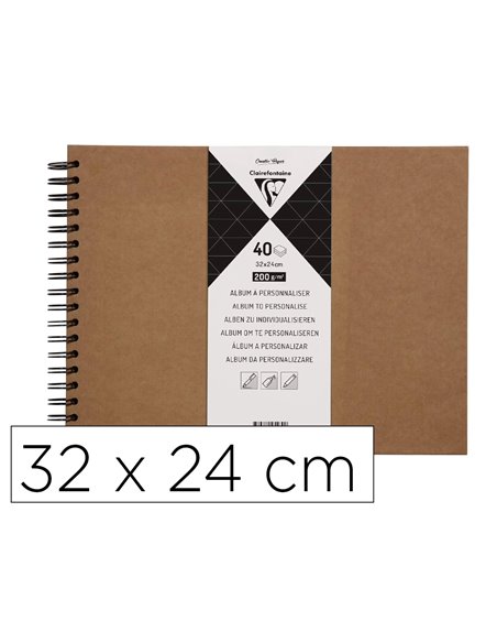 ALBUM A PERSONNALISER CLAIREFONTAINE COUVERTURE RIGIDE RELIURE INTEGRALE NOIRE 32X24CM 40 FEUILLES 200G COLORIS KRAFT