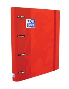 Classeur européen Oxford Touch A4+ - Couverture extra rigide - Dos 45 mm - Anneaux 4D x 35 mm - Recharges 5x5 incluses - Carmin