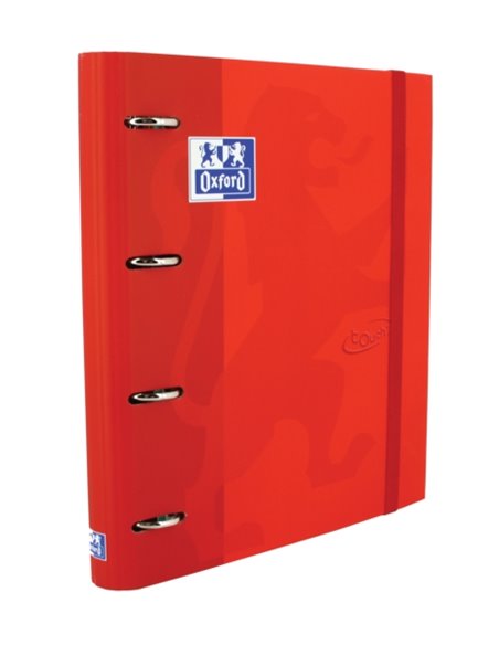 Classeur européen Oxford Touch A4+ - Couverture extra rigide - Dos 45 mm - Anneaux 4D x 35 mm - Recharges 5x5 incluses - Carmin