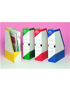 PORTE-REVUES FAST CARTON BLANC PAN COUPÉ 335X250X80MM IMPRESSION COULEUR VERNIE 2 TROUS DE PRÉHENSION LIVRÉ À PLAT BLEU