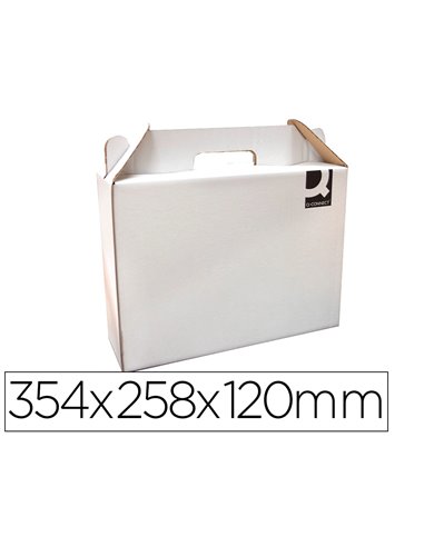 CARTON VALISETTE Q-CONNECT PORTE-DOCUMENTS 355X120X258 MMAVEC ANSES BOITE POUR ENVOI ETTRANSPORT COLORIS BLANC