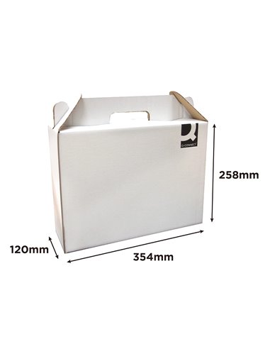 CARTON VALISETTE Q-CONNECT PORTE-DOCUMENTS 355X120X258 MMAVEC ANSES BOITE POUR ENVOI ETTRANSPORT COLORIS BLANC