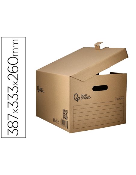 CONTAINER A ARCHIVES LIDERPAPEL CARTON MONTAGE AUTOMATIQUE POUR 3 BOITES FORMAT FOLIO / 3 CLASSEURS A-Z 387X333X260MM