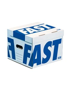 CONTENEUR FAST FLASH CUBE  350X350X280MM CAPACITÉ 4 BOÎTES DOS 80MM POIGNÉES OUVERTURE DESSUS LIVRÉ PLAT BLANC/BLEU