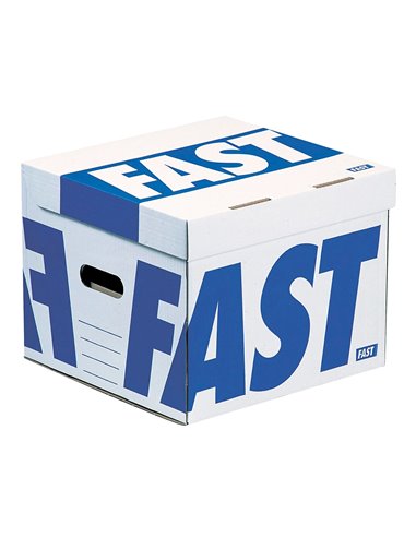 CONTENEUR FAST FLASH CUBE  350X350X280MM CAPACITÉ 4 BOÎTES DOS 80MM POIGNÉES OUVERTURE DESSUS LIVRÉ PLAT BLANC/BLEU
