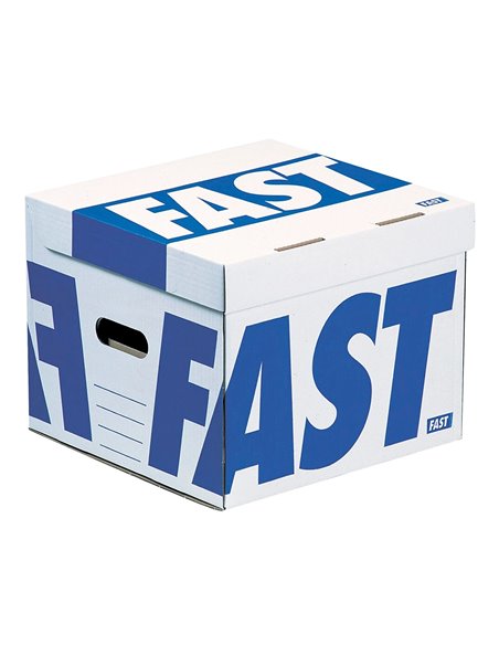CONTENEUR FAST FLASH CUBE  350X350X280MM CAPACITÉ 4 BOÎTES DOS 80MM POIGNÉES OUVERTURE DESSUS LIVRÉ PLAT BLANC/BLEU