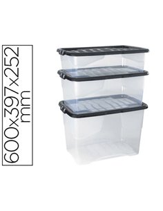 BOÎTE RANGEMENT CEP DÉCOR CONTRASTÉ MAT/BRILLANT 60X39,7X25,2CM COLORIS TRANSPARENT COUVERCLE NOIR CONTENANCE 42L