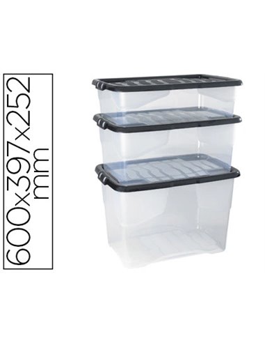 BOÎTE RANGEMENT CEP DÉCOR CONTRASTÉ MAT/BRILLANT 60X39,7X25,2CM COLORIS TRANSPARENT COUVERCLE NOIR CONTENANCE 42L