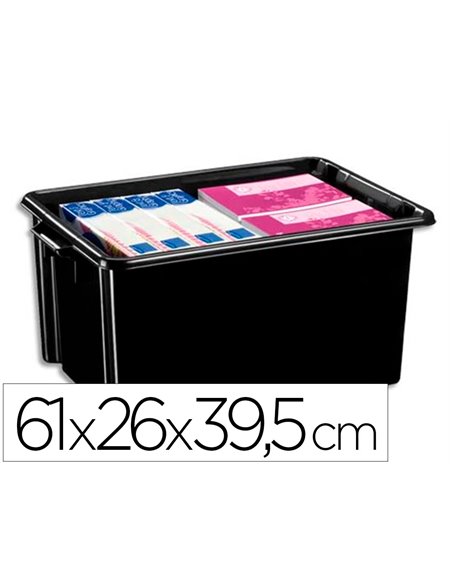 BAC DE RANGEMENT CEP STRATA 48,5L SUPERPOSABLE POLYPROPYLENE 2 POIGNEES SOLIDES LARGE REBORD 61X26X39,5CM NOIR