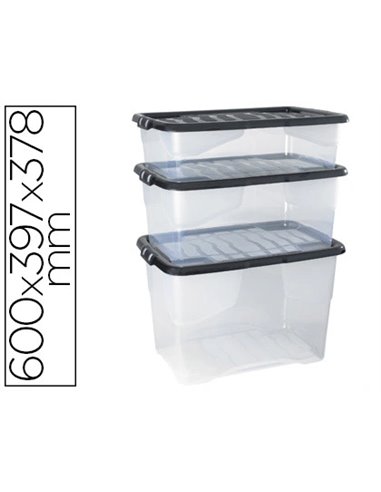 BOÎTE RANGEMENT CEP DÉCOR CONTRASTÉ MAT/BRILLANT 60X39,7X37,8CM COLORIS TRANSPARENT COUVERCLE NOIR CONTENANCE 65L