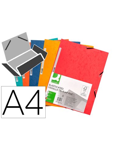 CHEMISE Q-CONNECT CARTE LUSTRÉE 375G POUR DOCUMENTS A4 320X243MM 3 RABATS COLORIS ASSORTIS