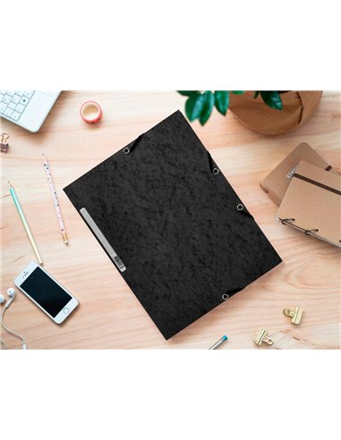CHEMISE Q-CONNECT CARTE LUSTRÉE 375G POUR DOCUMENTS A4 320X243MM 3 RABATS COLORIS NOIR
