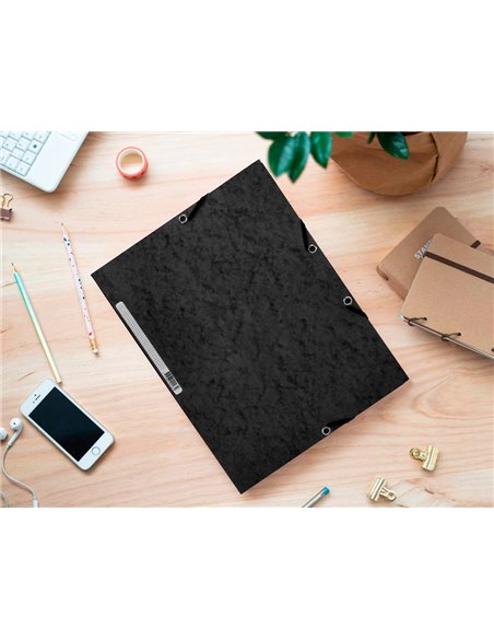 CHEMISE Q-CONNECT CARTE LUSTRÉE 375G POUR DOCUMENTS A4 320X243MM 3 RABATS COLORIS NOIR