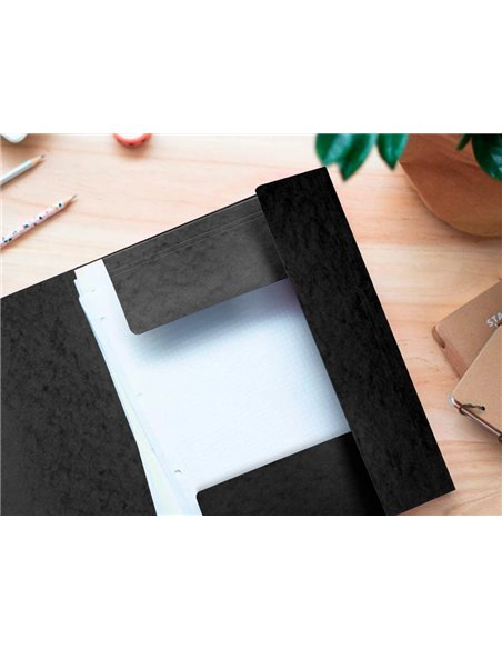 CHEMISE Q-CONNECT CARTE LUSTRÉE 375G POUR DOCUMENTS A4 320X243MM 3 RABATS COLORIS NOIR