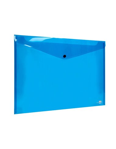 POCHETTE ENVELOPPE LIDERPAPEL POLYPROPYLÈNE 180 MICRONS A3 420X297MM 50F FERMETURE BOUTON RÉSISTANT TRANSPARENT BLEU