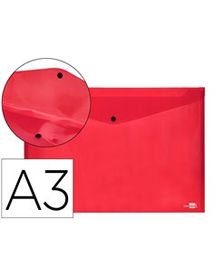 POCHETTE ENVELOPPE LIDERPAPEL POLYPROPYLENE 180 MICRONS A3  420X297MM 50F FERMETURE BOUTON RESISTANT ROUGE