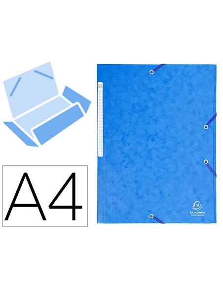 CHEMISE 3 RABATS EXACOMPTA MAXI CAPACITY CARTE LUSTRÉE 5/10E FORMAT A4 24X32CM DOS 35MM ÉLASTIQUE COLORIS BLEU