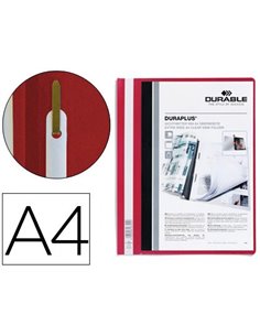 CHEMISE DURABLE DURAPLUS DOCUMENTS NON PERFORÉS A4 21X29,7CM LAMELLE EXTRA LARGE COUVERTURE TRANSPARENTE COLORIS ROUGE