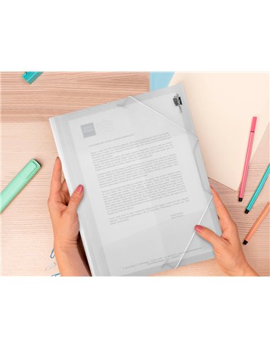 CHEMISE LIDERPAPEL POLYPROPYLÈNE DOS FLEXIBLE A4 210X297MM 4/10E 3 RABATS ÉLASTIQUE 100F COLORIS TRANSPARENT