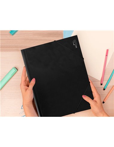 CHEMISE LIDERPAPEL POLYPROPYLÈNE DOS FLEXIBLE A4 210X297MM 4/10E 3 RABATS ÉLASTIQUE 100F COLORIS NOIR OPAQUE