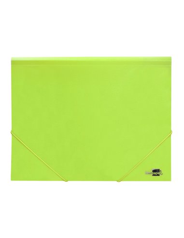 CHEMISE LIDERPAPEL POLYPROPYLENE DOS FLEXIBLE A4 210X297MM 4/10E 3 RABATS 100F ELASTIQUE JAUNE FLUO OPAQUE