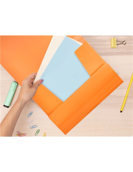 CHEMISE LIDERPAPEL POLYPROPYLENE DOS FLEXIBLE A4 210X297MM 4/10E 3 RABATS 100F ELASTIQUE ORANGE FLUO OPAQUE