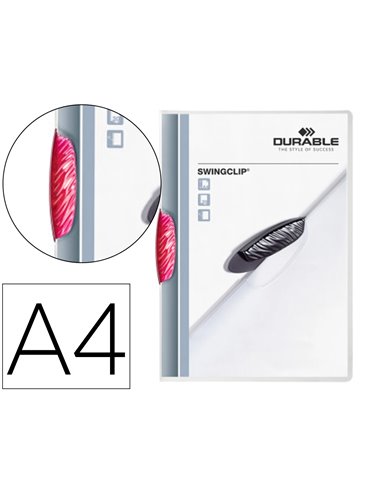 CHEMISE PRESENTATION DURABLE SWINGCLIP A4 POLYPROPYLENE TRANSLUCIDE 30F CLIP PIVOTANT COLORIS ROUGE POURPRE