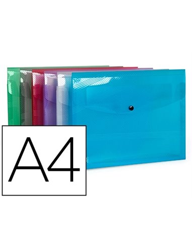 CHEMISE POCHETTE ELBA HAWAI POLYPROPYLENE TRANSLUCIDE FORMAT A4 FERMETURE BOUTON  PRESSION COLORIS ASSORTIS