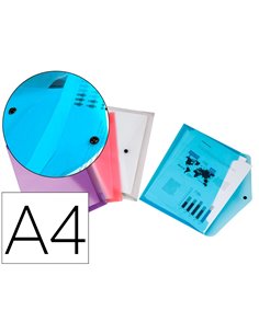 POCHETTE ENVELOPPE LIDERPAPEL POLYPROPYLÈNE 180 MICRONS A4 297X210MM FERMETURE BOUTON RÉSISTANT ASSORTIS PACK 4 UNITÉS