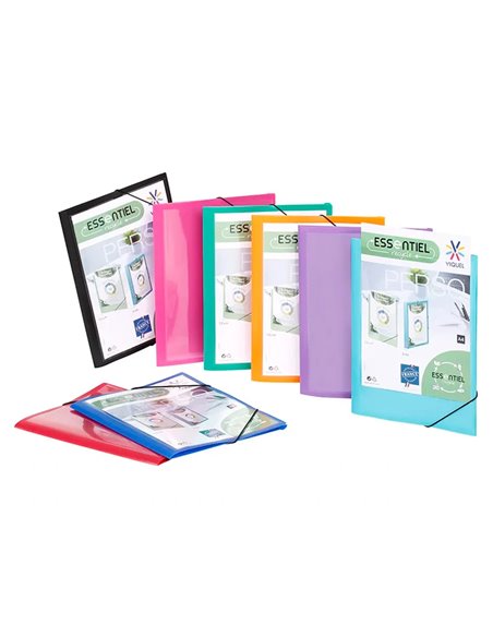 CHEMISE VIQUEL 3 RABATS A4 PERSONNALISABLE POLYPROPYLENE ESSENTIEL RECYCLE COLORIS ASSORTIS