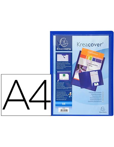 CHEMISE PRÉSENTATION EXACOMPTA KREACOVER POLYPROPYLÈNE SOUPLE 4/10E A4 24X32CM PERSONNALISABLE COLORIS BLEU