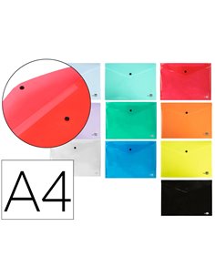 POCHETTE ENVELOPPE LIDERPAPEL POLYPROPYLÈNE 180 MICRONS A4 297X210MM 50F FERMETURE BOUTON COLORIS ASSORTIS PACK 5 UNITÉS
