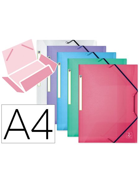 CHEMISE OXFORD SECOND LIFE POLYPROPYLÈNE TRANSLUCIDE RECYCLÉ 5/10E A4 DOS FLEXIBLE 3 RABA TS ÉLASTIQUES COLORIS ASSORTIS