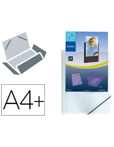 CHEMISE VIQUEL POLYPROPYLÈNE 4/10E PERSONNALISABLE 3 RABATS A4+ 245X320MM FERMETURE ÉLASTIQUE COLORIS BLANC