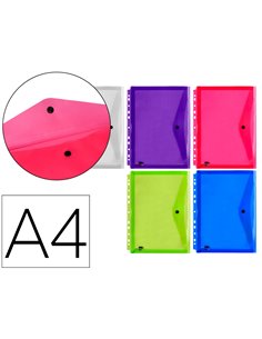 POCHETTE ENVELOPPE LIDERPAPEL POLYPROPYLÈNE 180 MICRONS A4 210X297MM 50F RÉSISTANT PERFORÉE COLORIS ASSORTIS PACK 5U