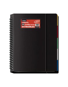 Chemises à pochettes Dohe A4 - Couverture polypropylène opaque - Pochettes transparentes amovibles - 23 trous - Sachet individue