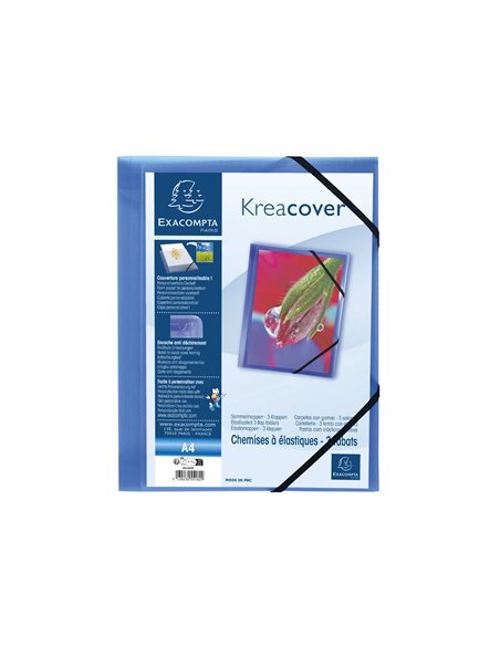 CHEMISE 3 RABATS EXACOMPTA KREA COVER A4 COUVERTURE  PERSONNALISABLE PP  TRANSPARENT COLORIS BLEU